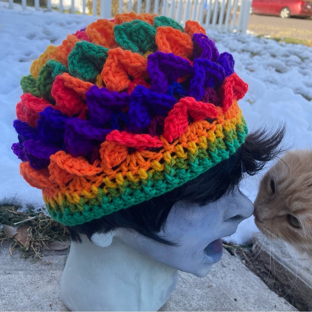 Handmade crochet rainbow 3D winter hat one of a kind!
